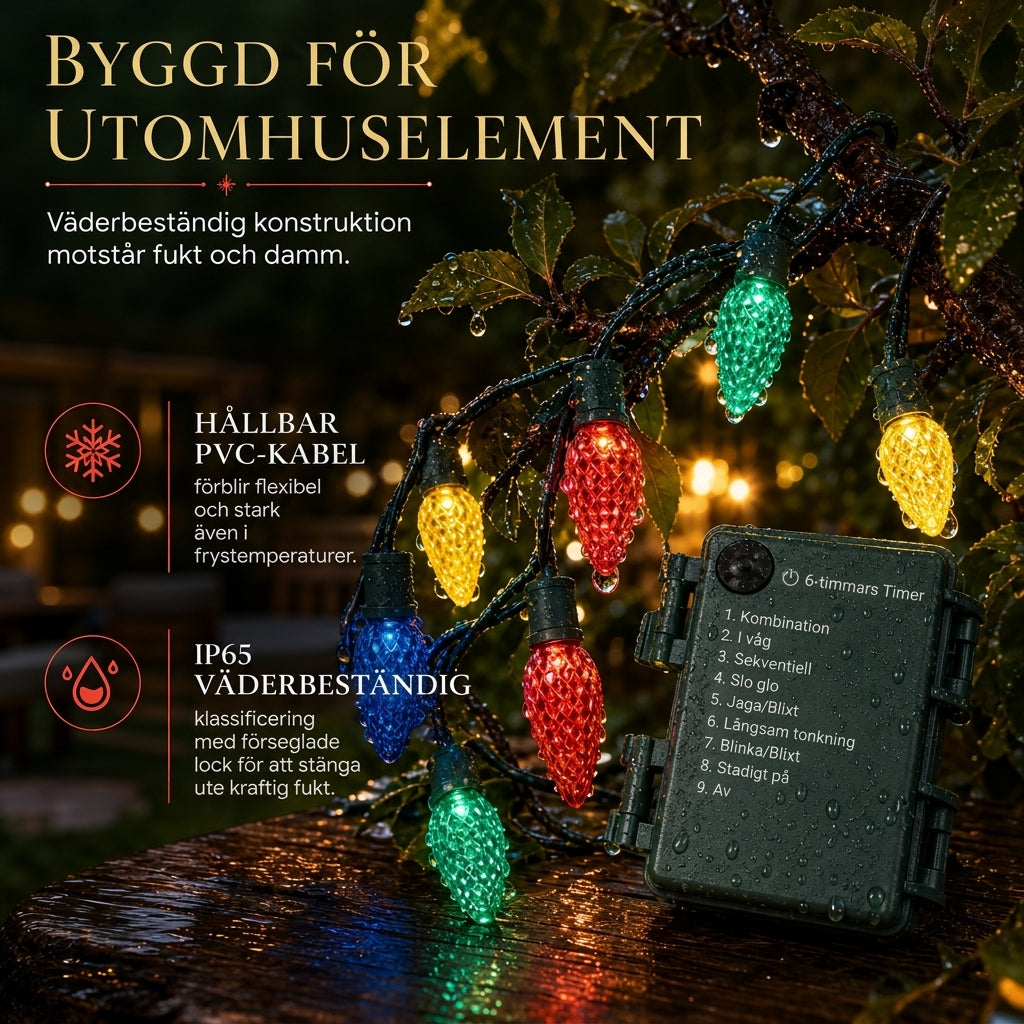 Batteridrivna jordgubbsljus med 8 ljuslägen för jul- och halloween-dekoration samt trädgårds- och gårdsdekoration