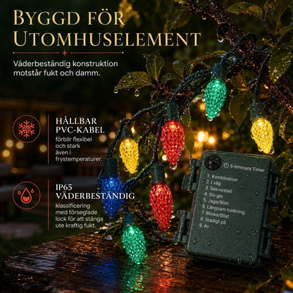 Batteridrivna jordgubbsljus med 8 ljuslägen för jul- och halloween-dekoration samt trädgårds- och gårdsdekoration