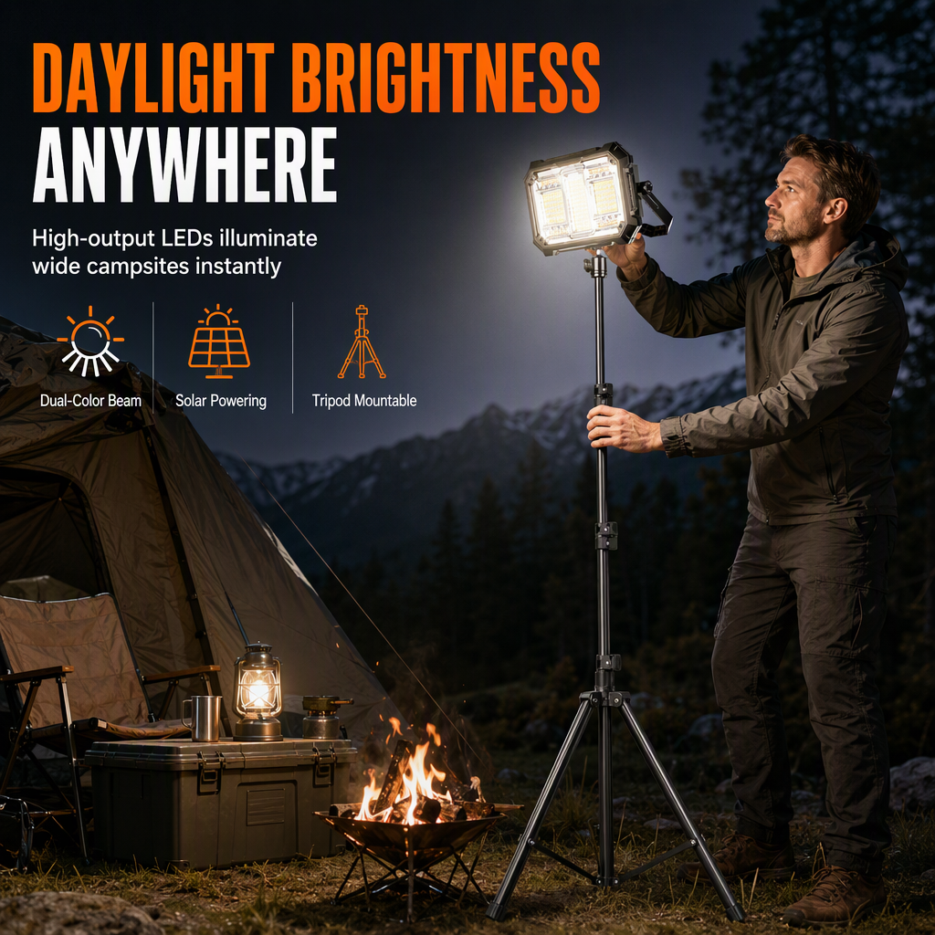 🔥⏰ NYHET! ☀️ Uppladdningsbar solcellsdriven LED-campinglampa – Superstark bärbar nödlampa för utomhusbruk & arbete ✨