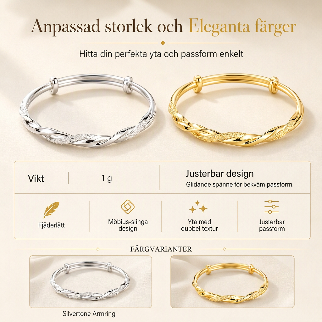🌟 Oändlig Mobius-vriden armring – len glidande justerbar lås & dubbel texturerad premiumglans 💫