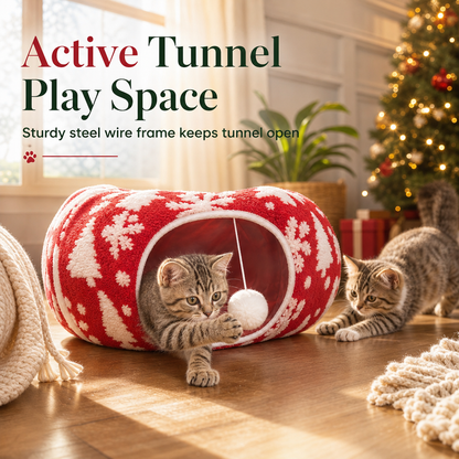 🎄🐱 Kattunnel & Kattsäng till Jul – Donut Kattgrotta & Dyna, Begränsad Upplaga, Avtagbar & Tvättbar 🎁✨