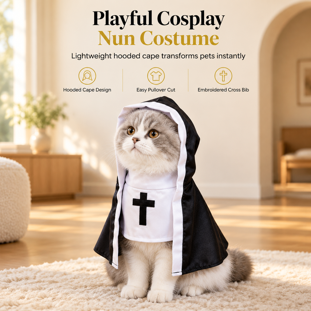 ⏳ Tidsbegränsat erbjudande: 50% RABATT ⏰ Rolig nunnedräkt för husdjur – Cosplaydräkt och fotorekvisita för katter och små hundar 🐱✝️