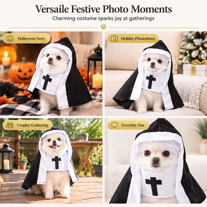 ⏳ Tidsbegränsat erbjudande: 50% RABATT ⏰ Rolig nunnedräkt för husdjur – Cosplaydräkt och fotorekvisita för katter och små hundar 🐱✝️
