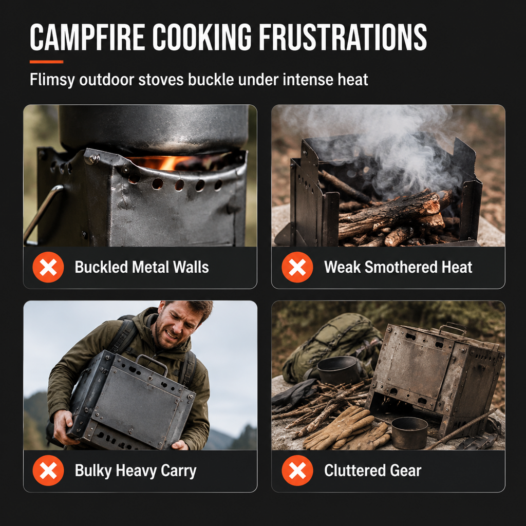 🔥 40% RABATT! Hopfällbart Vedeldat Raketkök – Kraftigt Stål & Verktygsfri Montering för Friluftsmatlagning 🏕️🍳