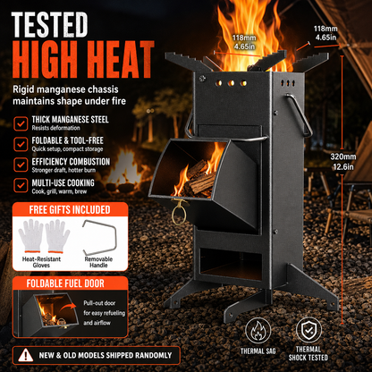 🔥 40% RABATT! Hopfällbart Vedeldat Raketkök – Kraftigt Stål & Verktygsfri Montering för Friluftsmatlagning 🏕️🍳