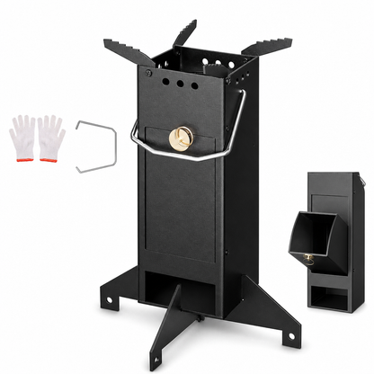 🔥 40% RABATT! Hopfällbart Vedeldat Raketkök – Kraftigt Stål & Verktygsfri Montering för Friluftsmatlagning 🏕️🍳