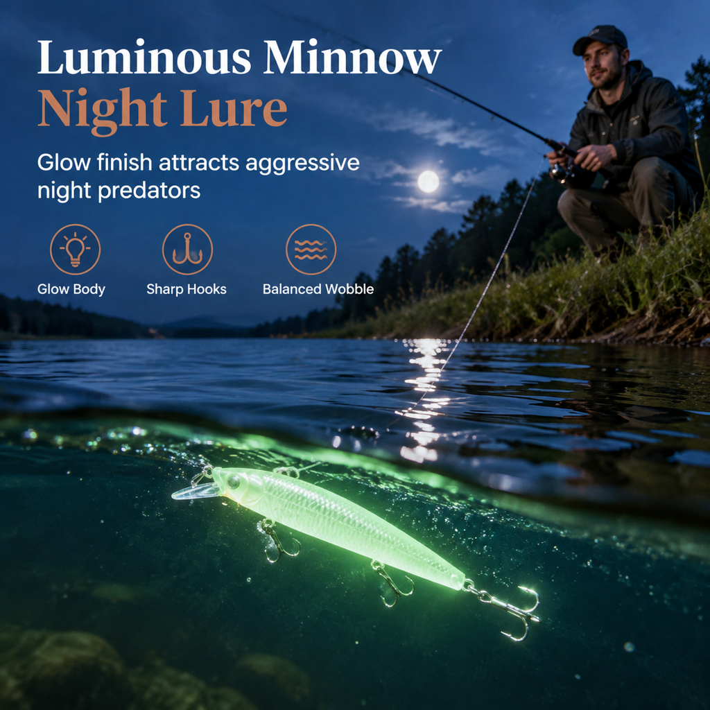 ⏳Tidsbegränsat 50% rabatt⏰Självlysande Minnow Hårt Bete för Nattfiske (7cm)🎣🌙✨