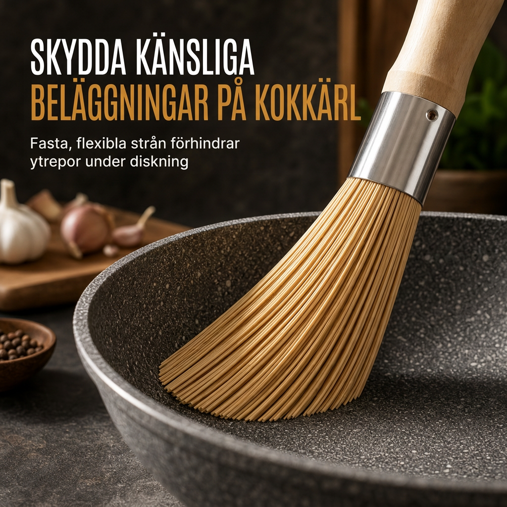 Traditionell naturlig bambuborste med trähandtag för rengöring av grytor och pannor