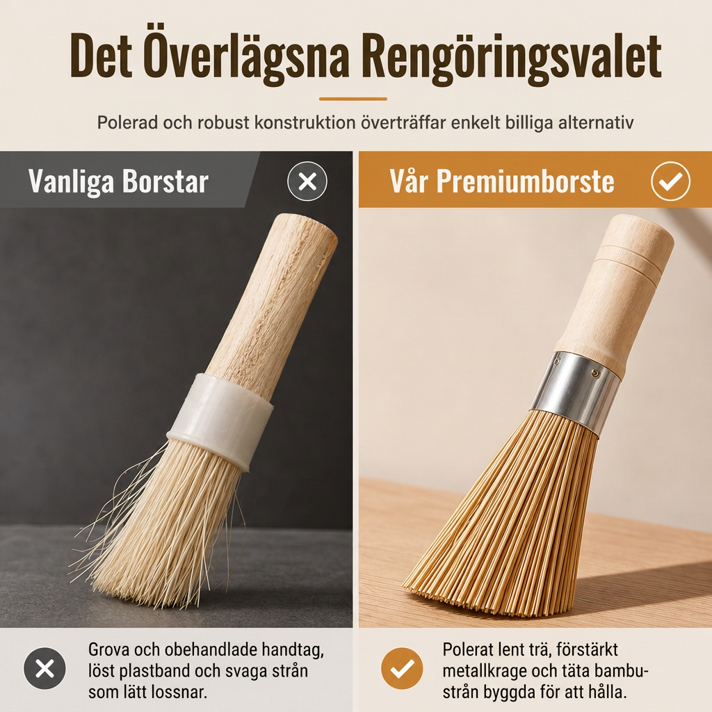 Traditionell naturlig bambuborste med trähandtag för rengöring av grytor och pannor
