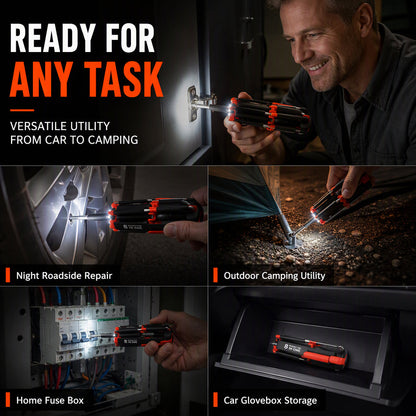 🔧 50 % RABATT NU! 💡 Integrerad multimejsel med LED-belysning – 8 mejseltyper i ett kompakt handtag för hem och bil ✨
