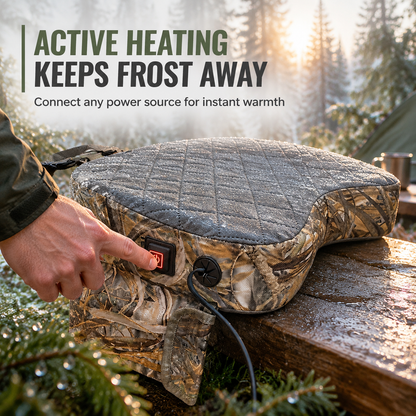 Portabel uppvärmd sittdyna i kamouflage för jakt, camping och friluftsliv
