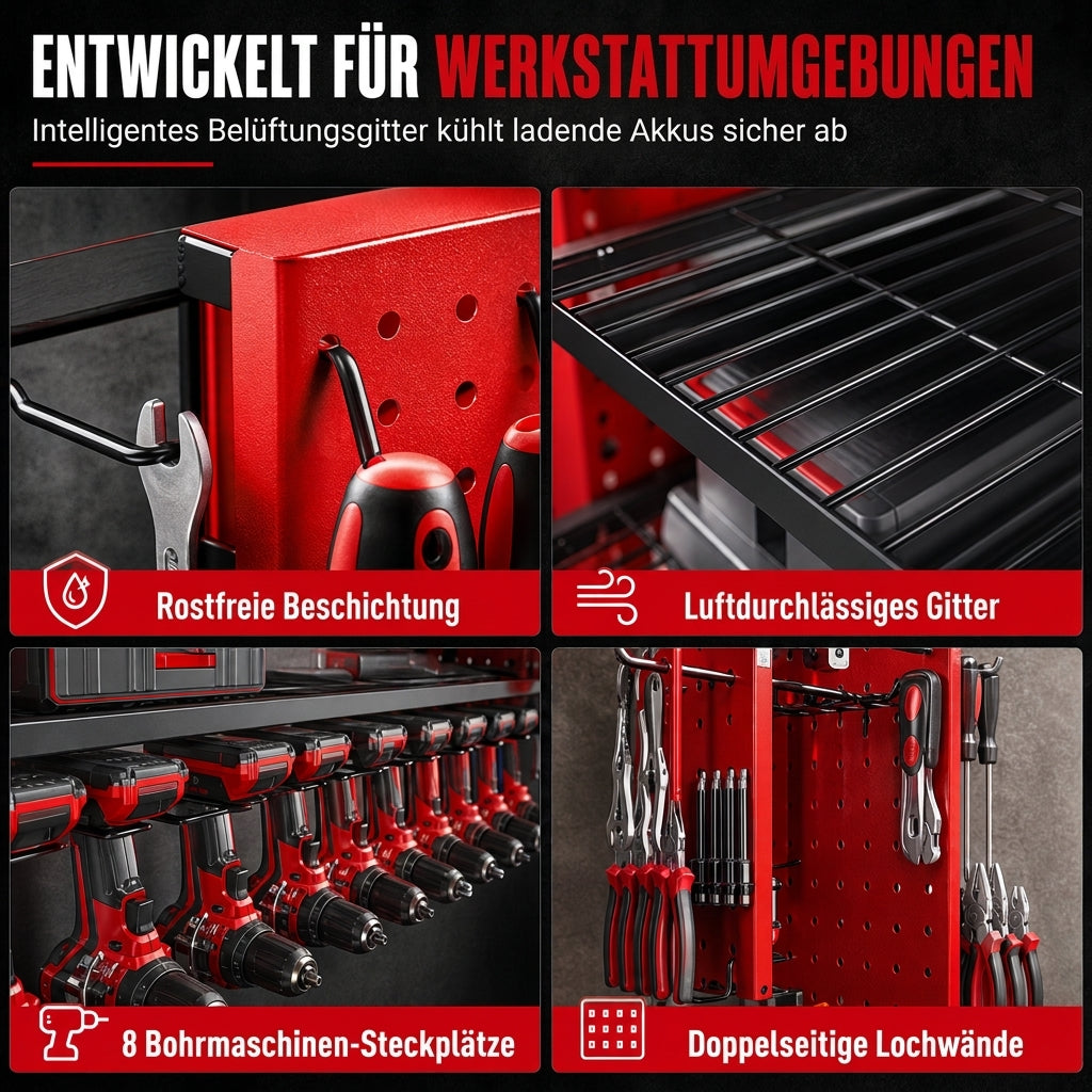 🧰 50 % RABATT NU! 🔧 Robust väggmonterad stålställning för elverktyg – sidohålplattor & hög bärförmåga för verkstaden 🛠️