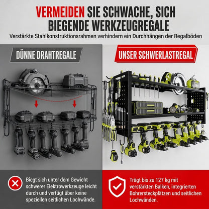 🧰 50 % RABATT NU! 🔧 Robust väggmonterad stålställning för elverktyg – sidohålplattor & hög bärförmåga för verkstaden 🛠️