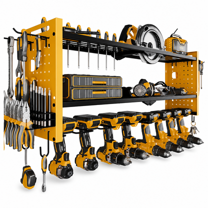 🧰 50 % RABATT NU! 🔧 Robust väggmonterad stålställning för elverktyg – sidohålplattor & hög bärförmåga för verkstaden 🛠️