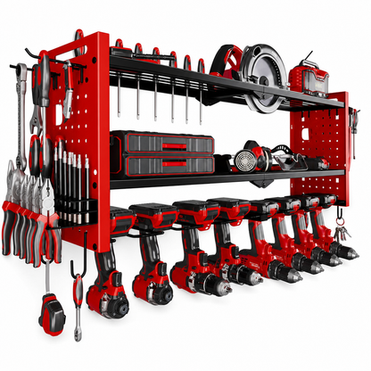 🧰 50 % RABATT NU! 🔧 Robust väggmonterad stålställning för elverktyg – sidohålplattor & hög bärförmåga för verkstaden 🛠️