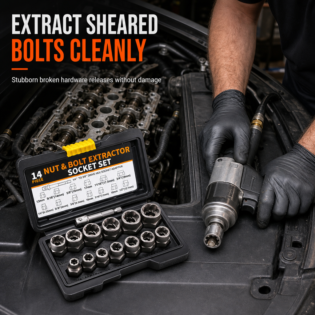 14 Piece Damaged Bolt and Nut Extractor Set Industrial Grade High Hardness High Torque Reverse Thread Screw Remover Kit for Auto Repair