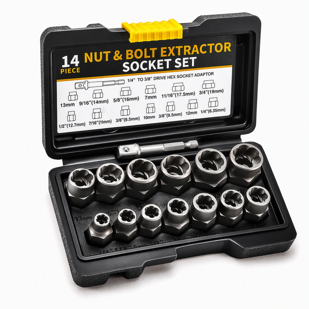 14 Piece Damaged Bolt and Nut Extractor Set Industrial Grade High Hardness High Torque Reverse Thread Screw Remover Kit for Auto Repair