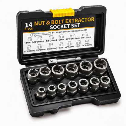 14 Piece Damaged Bolt and Nut Extractor Set Industrial Grade High Hardness High Torque Reverse Thread Screw Remover Kit for Auto Repair