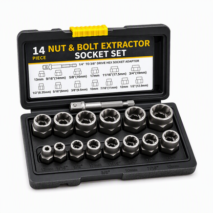 14 Piece Damaged Bolt and Nut Extractor Set Industrial Grade High Hardness High Torque Reverse Thread Screw Remover Kit for Auto Repair