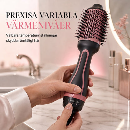 💇‍♀️✨ Multifunktionell varmluftsborste – turmalin-keramik, 3 värmelägen & torkning och volym i ett steg 💨💖