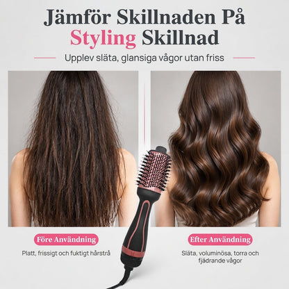 💇‍♀️✨ Multifunktionell varmluftsborste – turmalin-keramik, 3 värmelägen & torkning och volym i ett steg 💨💖
