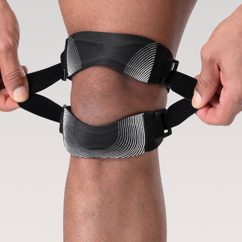 🦵 50% RABATT NU! Justerbart knäskydd med patellastabilisator – dubbel stabiliserande rem, inbyggda silikonkuddar & andningsbar komfort – perfekt för löpning, träning och vardag ✨