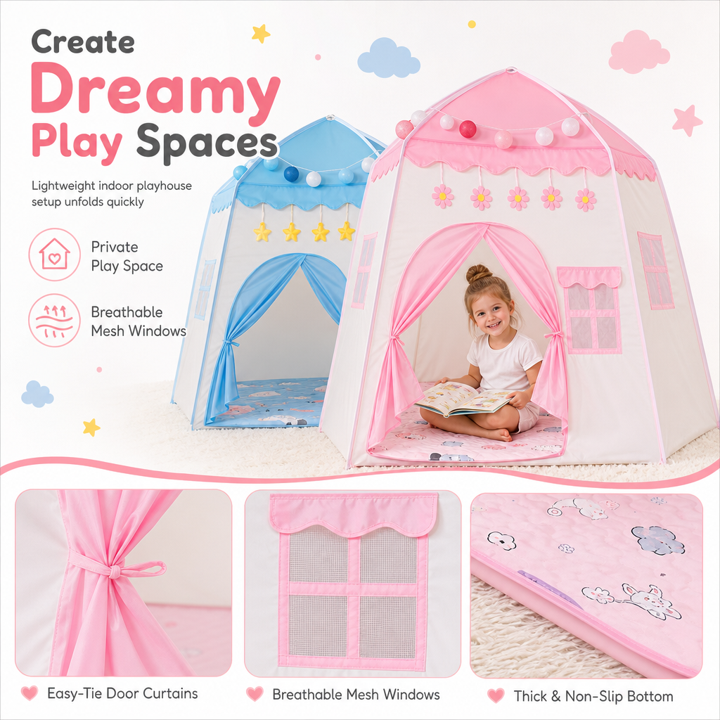 🏰💖✨ Lektält för barn inomhus | Prinsesslott och myskoja för småbarn