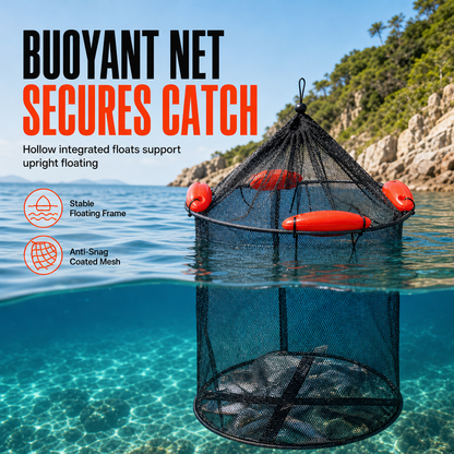 🎣 50% RABATT! 🐟 Flytande Sammanfällbart Fiskförvaringsnät – Antitrassel & Belagt för Havsfiske ✨