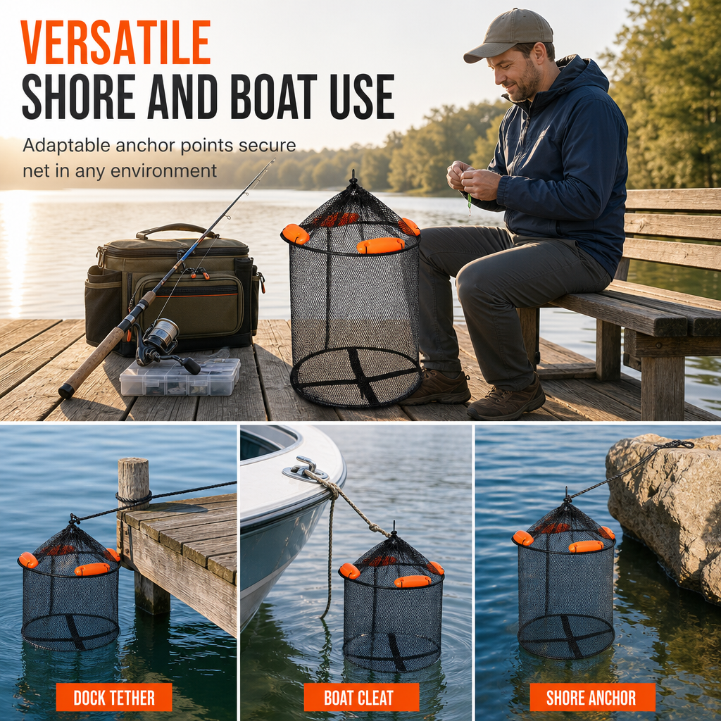 🎣 50% RABATT! 🐟 Flytande Sammanfällbart Fiskförvaringsnät – Antitrassel & Belagt för Havsfiske ✨