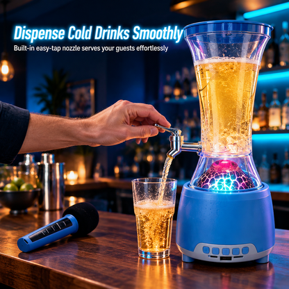 Large Capacity Beer Tower Dispenser with Tap and Wireless Bluetooth Speaker featuring Colorful LED Lights for Bars and KTV