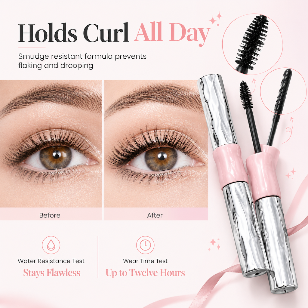 ✨ 50 % RABATT NU! 👁️ Vattenfast dubbeländad mascara & fransprimer – Förlängande, böjande & klumpfri volym för fransarna 💖