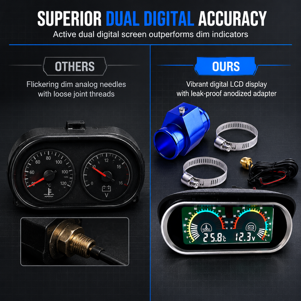 🚗 50% RABATT! ✨ 2-i-1 Digital Vattentemperatur- & Voltmätare (12V/24V) med LCD-Display & 32 mm T-Koppling ⚡