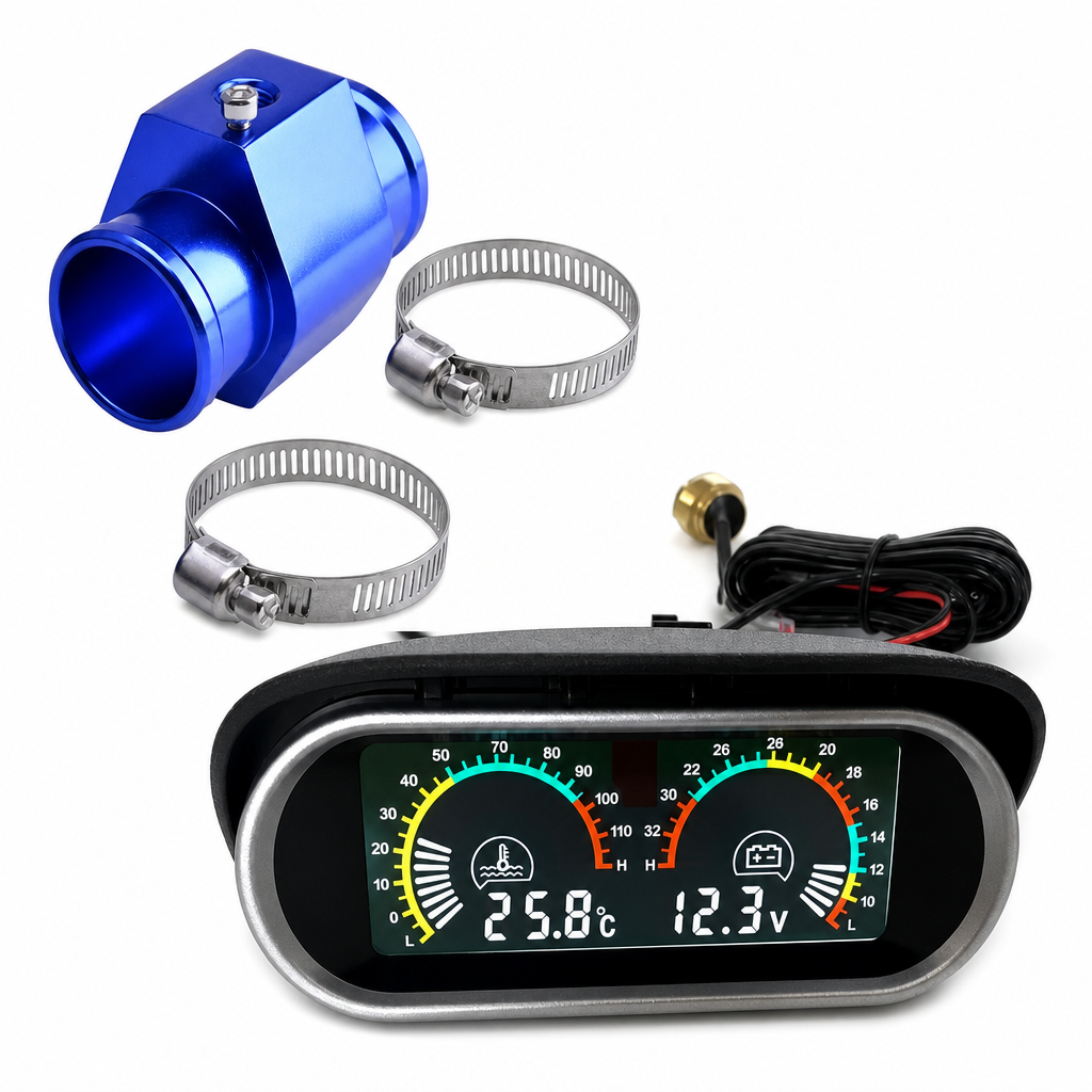 🚗 50% RABATT! ✨ 2-i-1 Digital Vattentemperatur- & Voltmätare (12V/24V) med LCD-Display & 32 mm T-Koppling ⚡