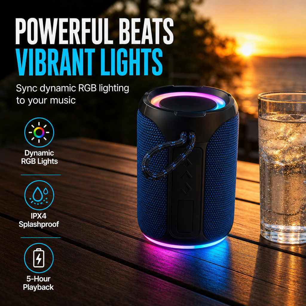 Kraftfull vattentät Bluetooth-högtalare med ljuseffekter