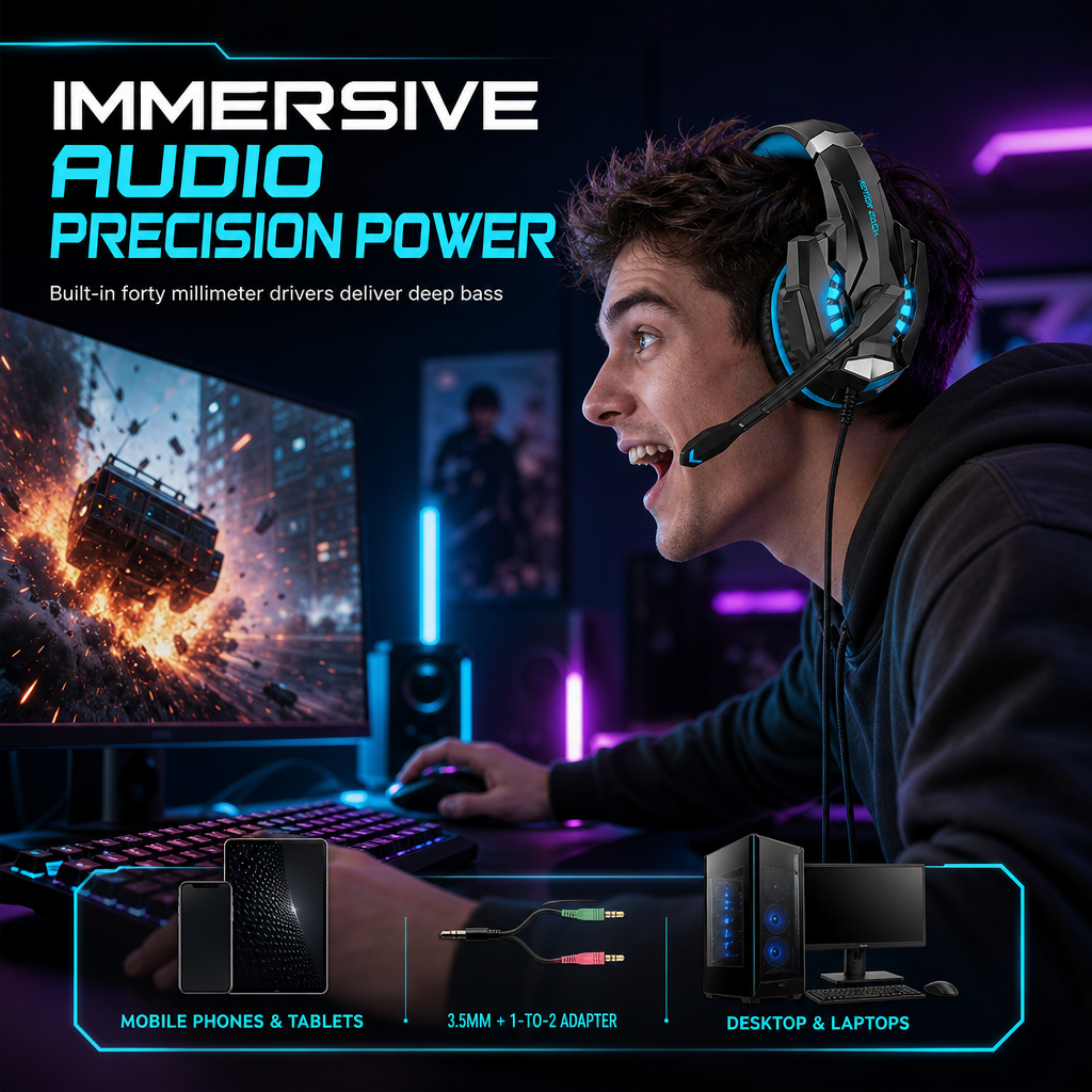 📢📢 50% RABATT🎮Over-Ear gamingheadset med mikrofon – uppslukande ljud och tydlig kommunikation för PC och konsol