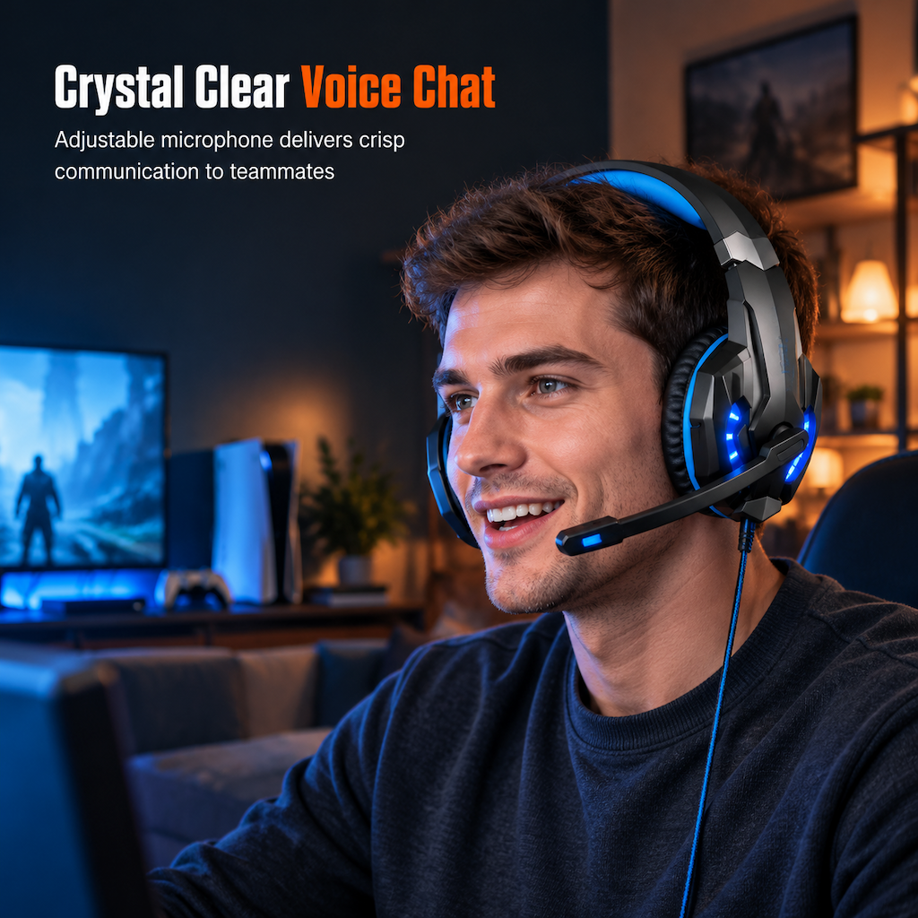📢📢 50% RABATT🎮Over-Ear gamingheadset med mikrofon – uppslukande ljud och tydlig kommunikation för PC och konsol
