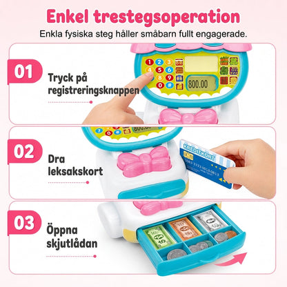 50 % RABATT Pedagogisk leksakskassa för barn, låtsaslek med leksmat, hamburgare och mataffartillbehör