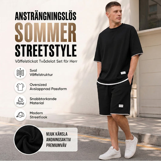 👕 50% RABATT! 🧇 Vaffeltyg Kortärmad T-shirt 2-delat Set – Bekväm Passform, Andningsbar Bomull & Perfekt För En Avslappnad Vardagslook 🏠
