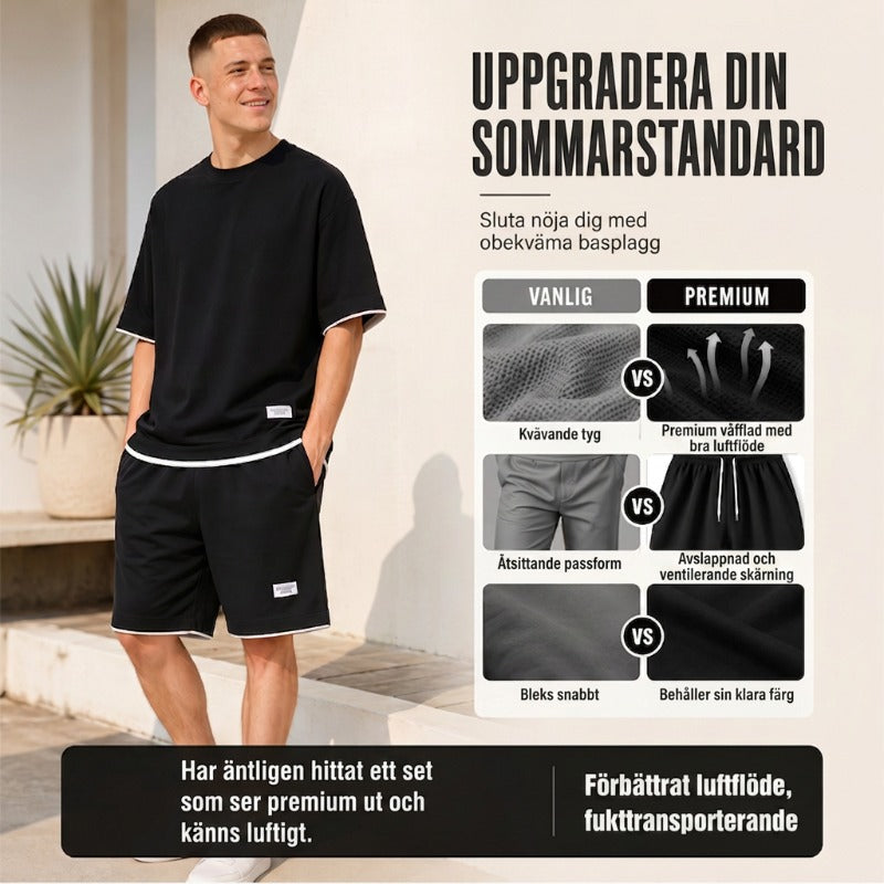 👕 50% RABATT! 🧇 Vaffeltyg Kortärmad T-shirt 2-delat Set – Bekväm Passform, Andningsbar Bomull & Perfekt För En Avslappnad Vardagslook 🏠