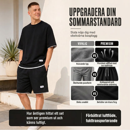 👕 50% RABATT! 🧇 Vaffeltyg Kortärmad T-shirt 2-delat Set – Bekväm Passform, Andningsbar Bomull & Perfekt För En Avslappnad Vardagslook 🏠