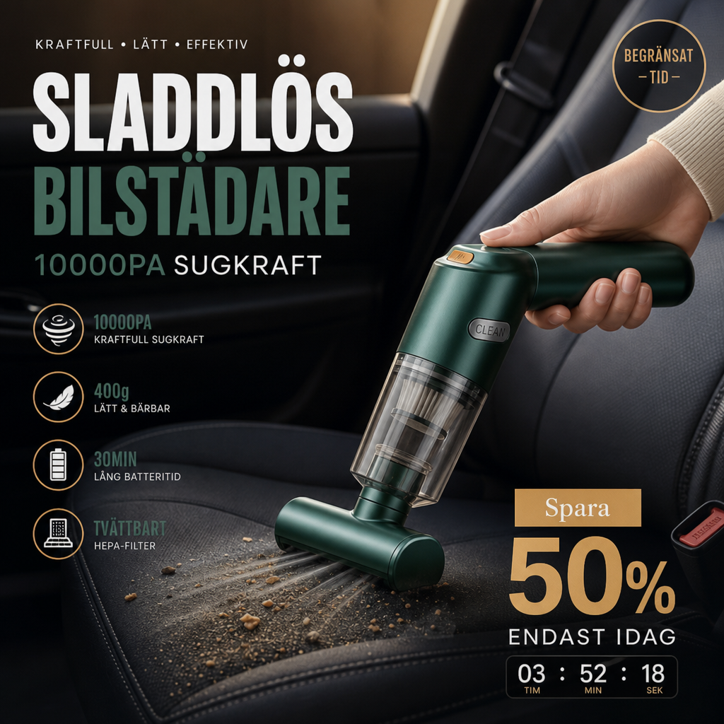 🚗 50% RABATT NU! 🔋 Kraftfull Trådlös Dammsugare för Bil – Kompakt & Sladdlös – Stark Sugkraft för Snabb & Enkel Rengöring 🧹