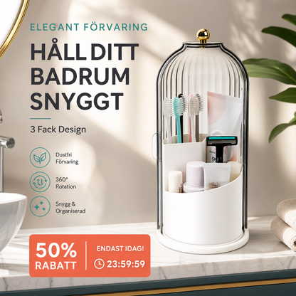 🏡 Tandborstförvaring med Skjutlock – 3 Fack & 360° Roterbar – Håller badrummet ordnat, Lättmonterad & Vattentät – Perfekt för badrum, toalett och familjens hygienprodukter