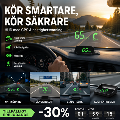 🚗 50% RABATT NU! Head-Up Display (HUD) med GPS – exakt hastighet i km/h– digital hastighetsmätare, kompass & överhastighetslarm – plug & play för alla fordon 📊✨