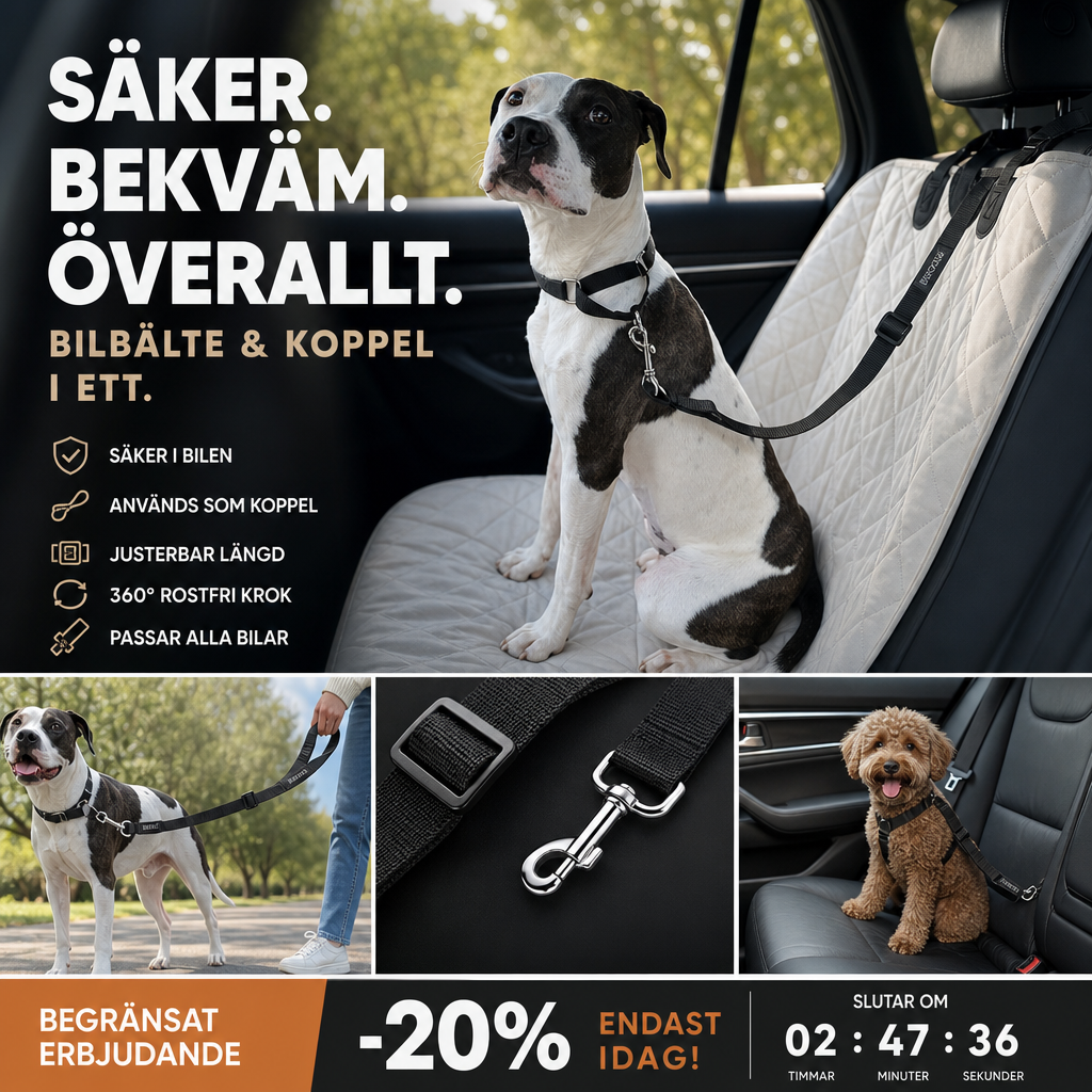 🛒 50% RABATT NU! 🐶 2-i-1 hundbilssäkerhetsbälte och promenadkoppel – Stabil & slitstark – Perfekt för bilresor och utomhuspromenader 🚗🌿